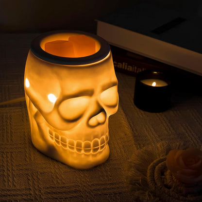 STAR MOON Ceramic Skull Wax Melt Warmer Electric Scentsy Warmer Home Fragrance Oil Diffuser Wax Melter Burner for Home Decor/Office/Living Room,Ideal Gifts,Two Bulbs Packed- Resurgent Skull