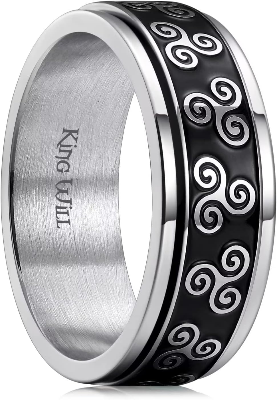 King Will Stainless Steel Anxiety Ring for Women Men Fidget Spinner Ring For Women Sand Blasted Finished Rose Gold/Rainbow/Gold Plated 8mm Width