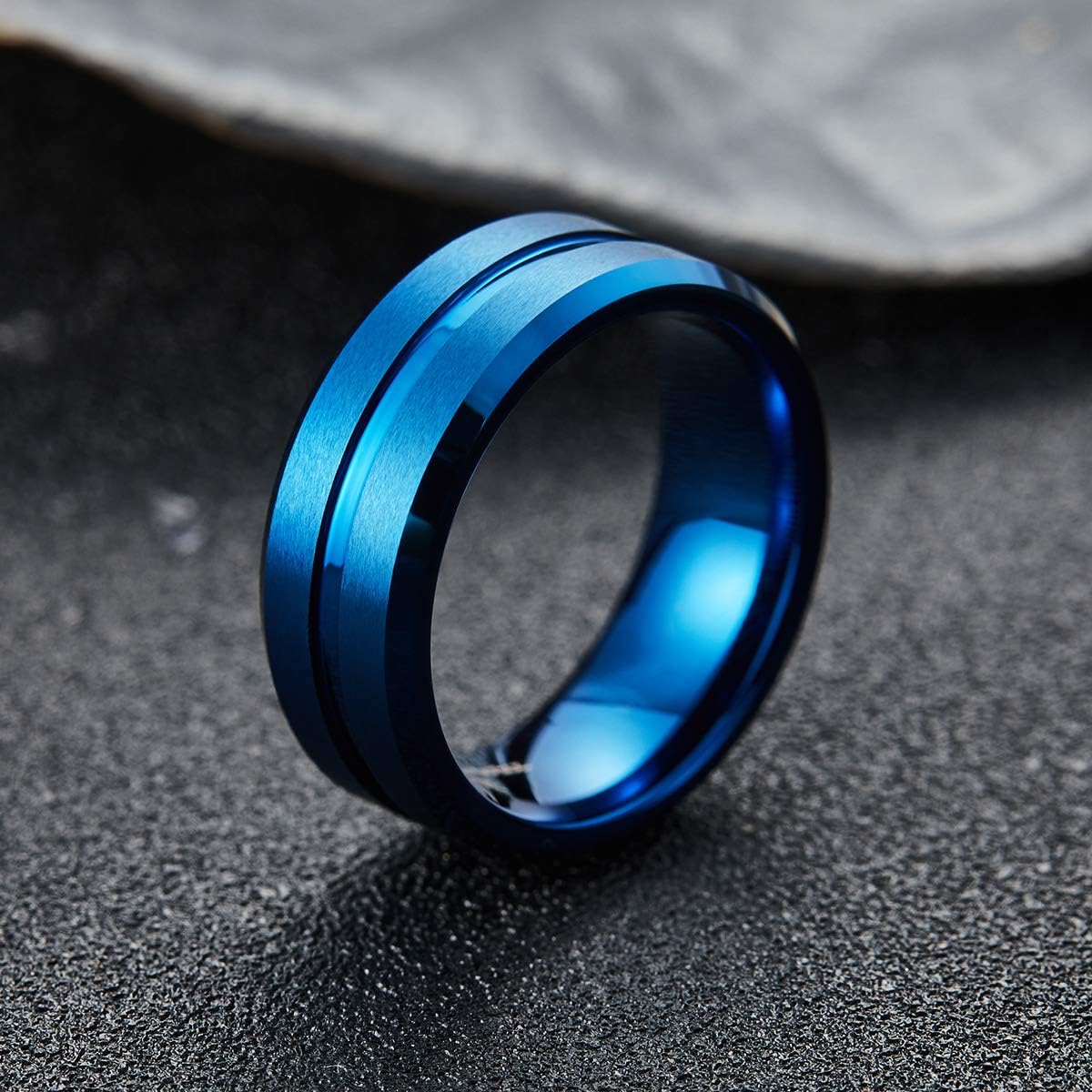 King Will Classic Tungsten Carbide Wedding Band Ring for Men - Available in Black, Silver, Gold, Blue, Brown, Red, and Purple Grooved Center Comfort Fit Suitable For Every Day Wear