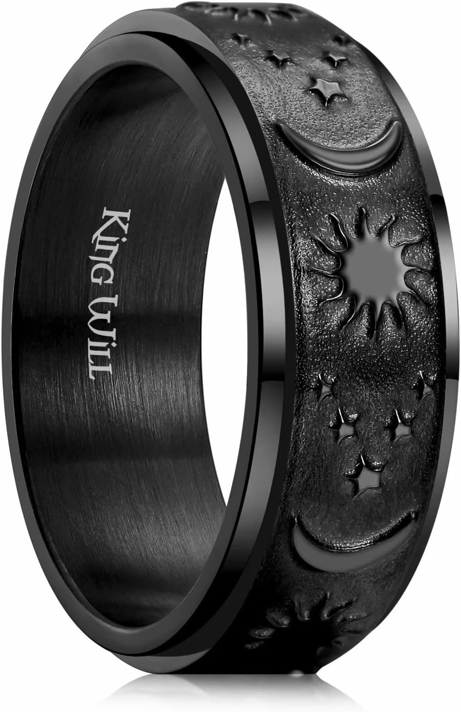 King Will Mens Fidget Ring Black/Gold/Rose Gold/Rainbow 8mm Stainless Steel Ring Spinner Ring For Men Women Stress Anxiety Relief Rotating Ring Finger Teens Toy Moon Sun Star/Triple Moon/Sand Blasted Comfort Fit For Unisex Adults