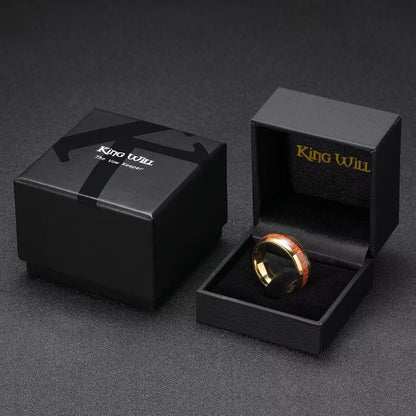 King Will Nature Koa Wood Inlay Tungsten Carbide Wedding Ring 8mm Rose Gold/Blue/Black/Silver High Polished Comfort Fit
