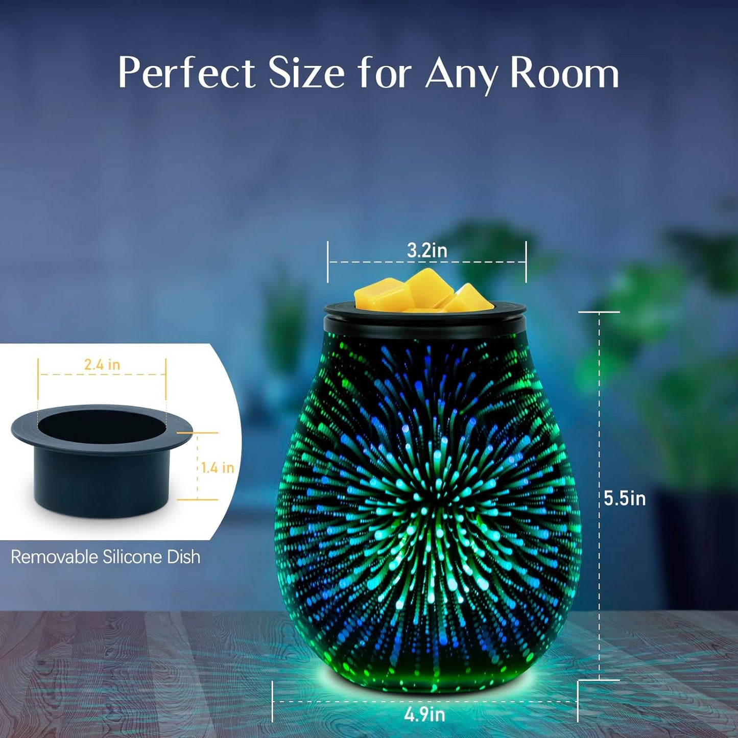 EQUSUPRO Wax Melt Warmer Wax Melter Wax Burner for Scented Wax Electric Fragrance Warmer for Wax Cubes & Tarts, Vivid 3D Design 7 Colors LED Light Gift & Decor for Home Office Studio (Fireworks-PTC)