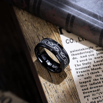 King Will Stainless Steel Wedding Band for Men - 8mm Black Silver Plated High Polished Inlay Celtic knot Ring for Everyday Wear Comfort Fit