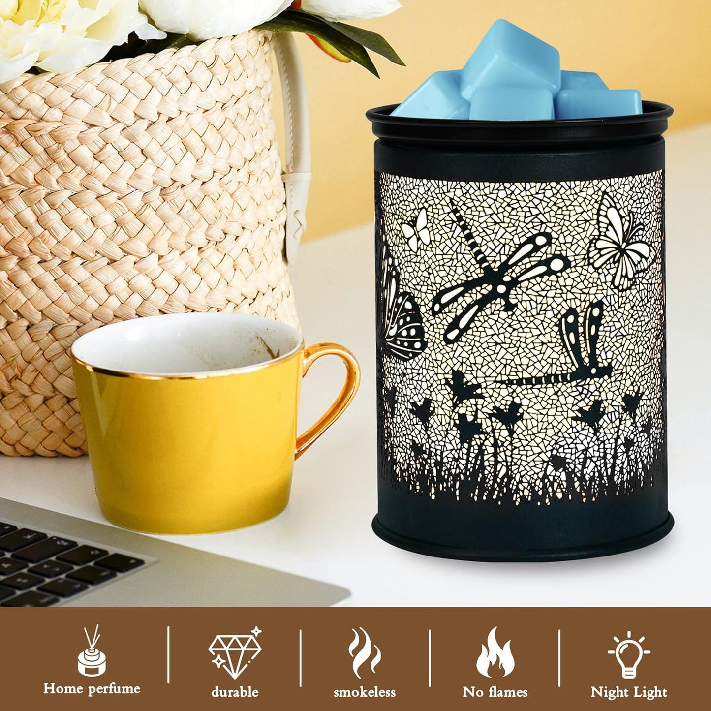 Metal Wax Warmer Electric,Wax melt Warmer,Candle Wax Burner, Candle Warmer,Candle Melter,for Home Office Décor and Gifts for Holiday（Moon/Flower Fairy）…