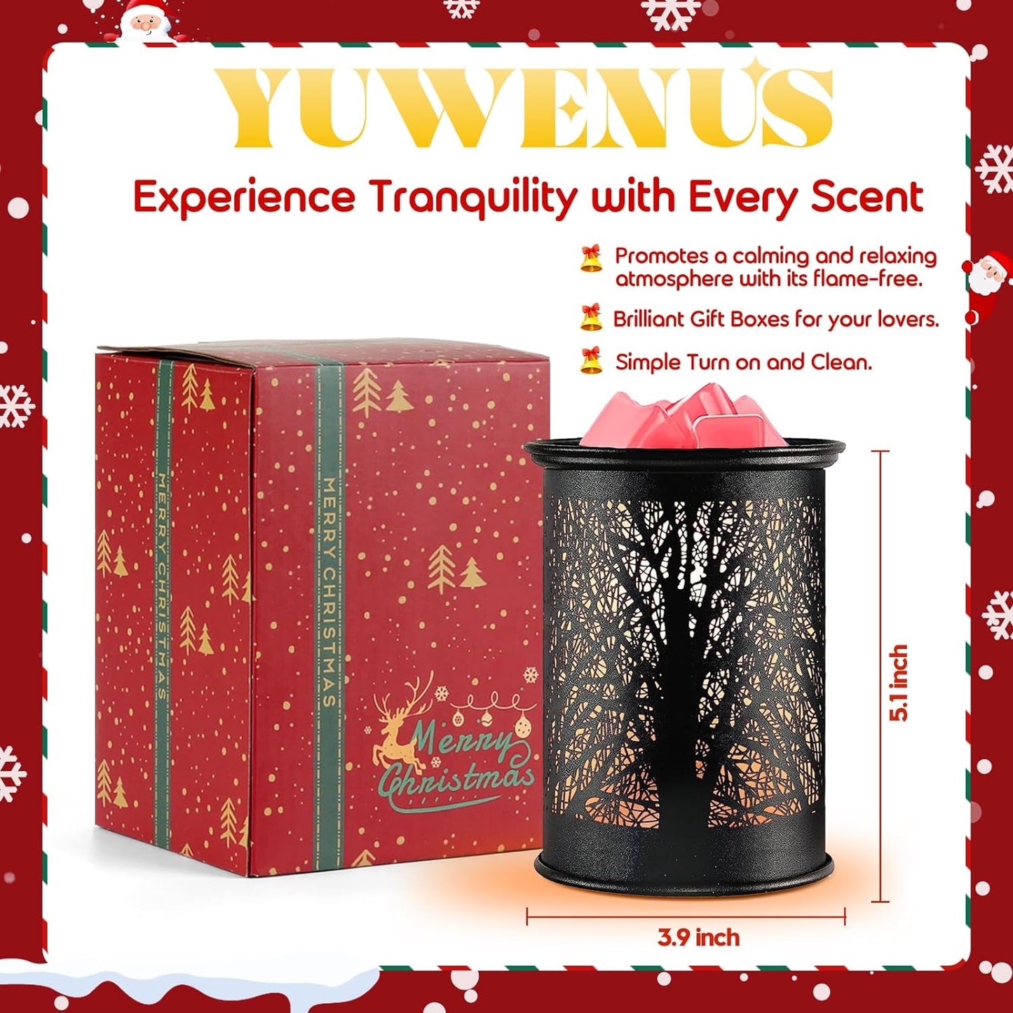 YUWENUS Electric Wax Melt Warmer Metal Wax Warmer for Scented Wax Fragrance Candle Oil Burner with 2 Light Bulbs Home Office Bedroom (Black)