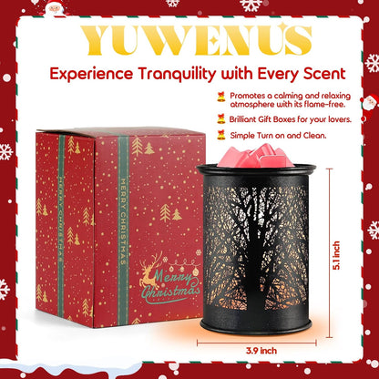 YUWENUS Electric Wax Melt Warmer Metal Wax Warmer for Scented Wax Fragrance Candle Oil Burner with 2 Light Bulbs Home Office Bedroom (Black)