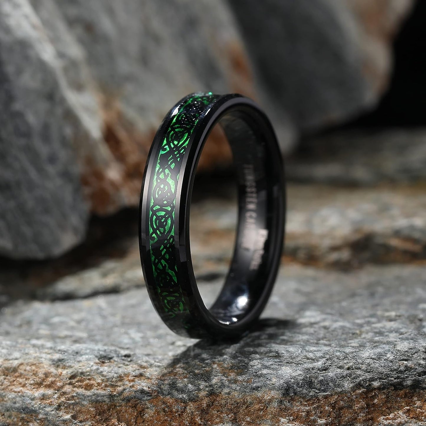 King Will Men's 8mm Green/Red/Blue/Purple Carbon Fiber Black Celtic Dragon Tungsten Carbide Ring Comfort Fit