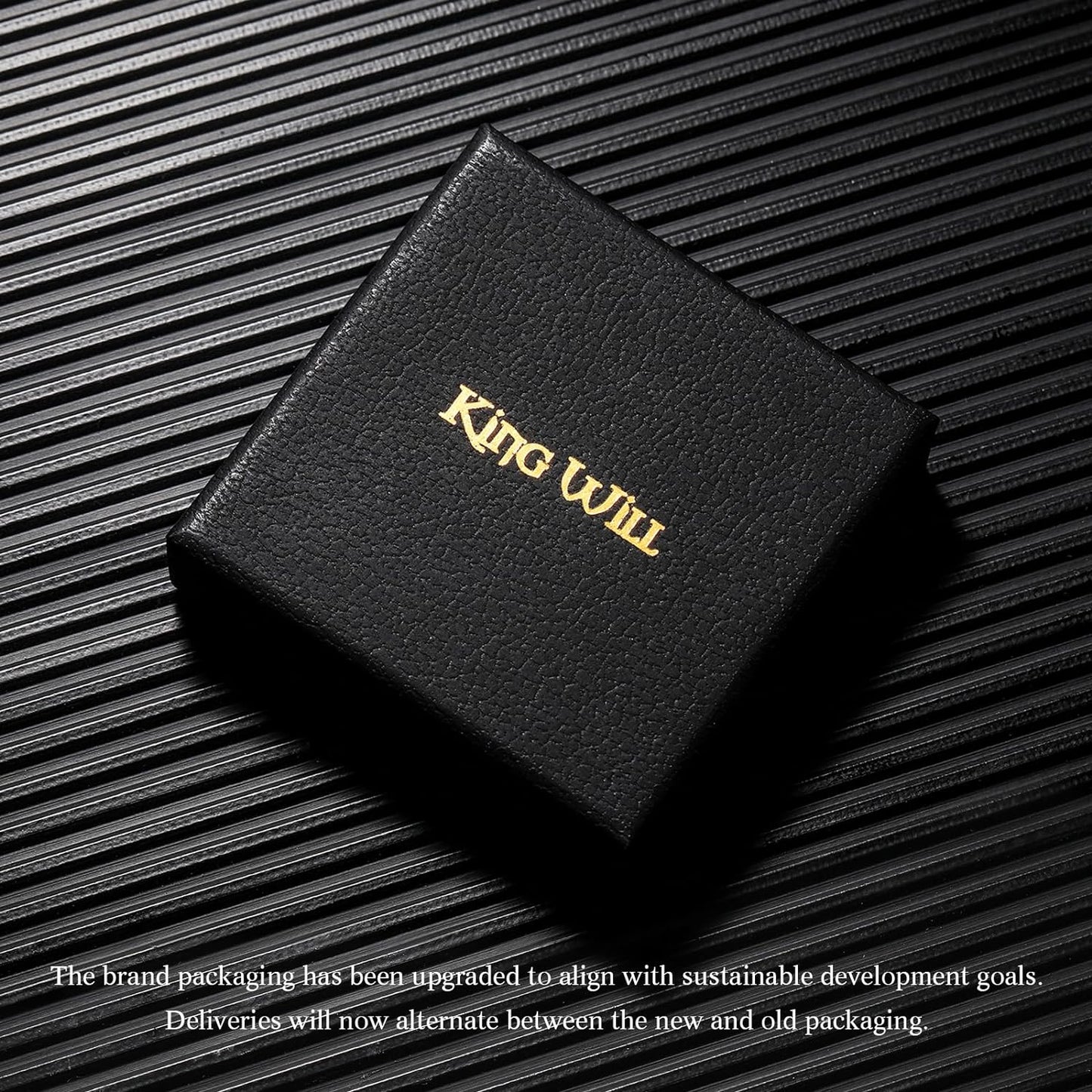 King Will GENTLEMAN Gold Signet Ring Solid Polished Stainless Steel Ring Blue Black Carbon Fiber Inlay