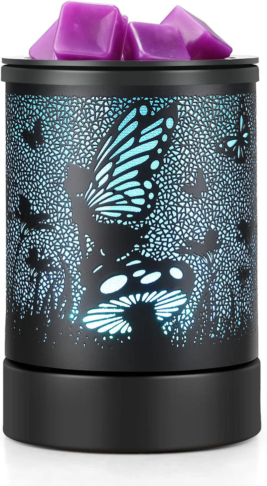 inrorans Sun Moon Star Electric Oil Warmer Black Metal Wax Warmer for Scented Wax with 7 Colors Changing LED nightLight PTC Element Reusable Silicone Liner Scented Wax Warmer for Home Decor…