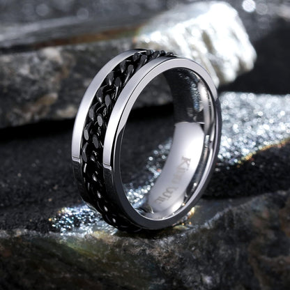King Will Intertwine 8mm Spinner Ring Stainless Steel Fidget Ring Anxiety Ring for Men Black/Blue/Silver/Gold Fidget Anxiety Ring