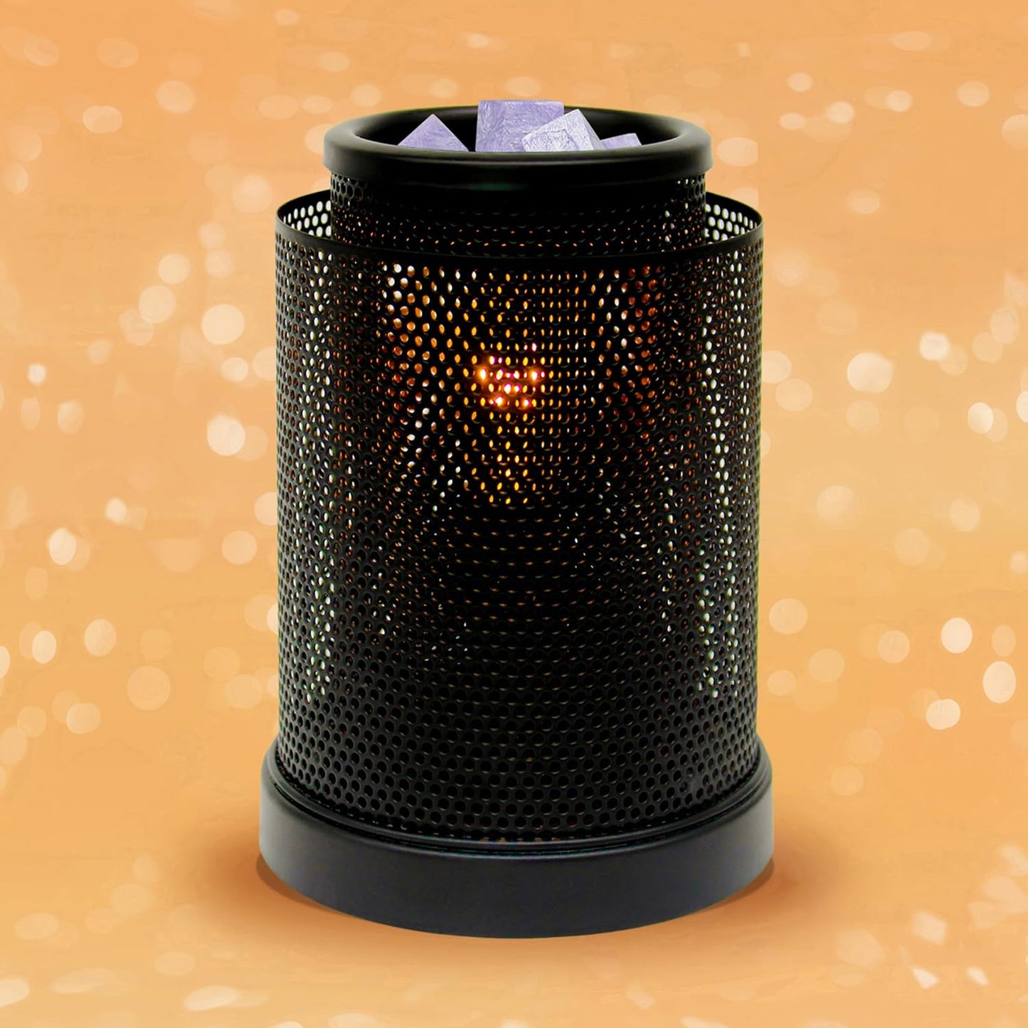 CVHOMEDECO. Electric Wax Melt Warmer Punched Stars Metal Tart Warmer Decorative Candle Warmer Burner for Scented Candles, Wax Melts and Tarts to Freshen Room, Idea for Home/Office Decor., Black