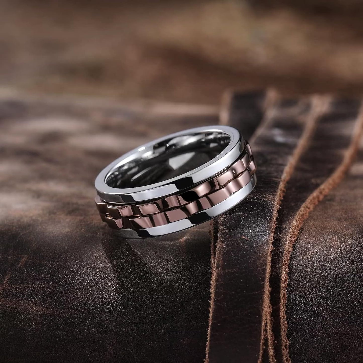 King Will Mens Black Blue Gear Spinner Rings Stainless Steel Fidgets Two Black Gear Fidget Ring High Polish Anxiety Ring For Men Women Wedding Band