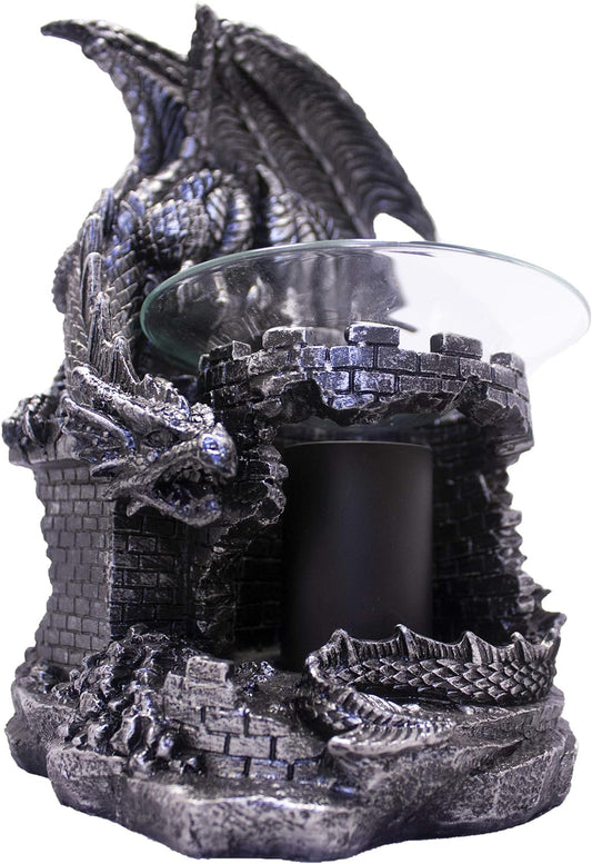 DWK - Fragrance of The Fierce - Mythical Gothic Dragon Castle Guardian Wax Melt Warmer Oil Burner Aromatherapy Lamp Home Decor Accent, Antique Black Pewter Finish, 9-inch