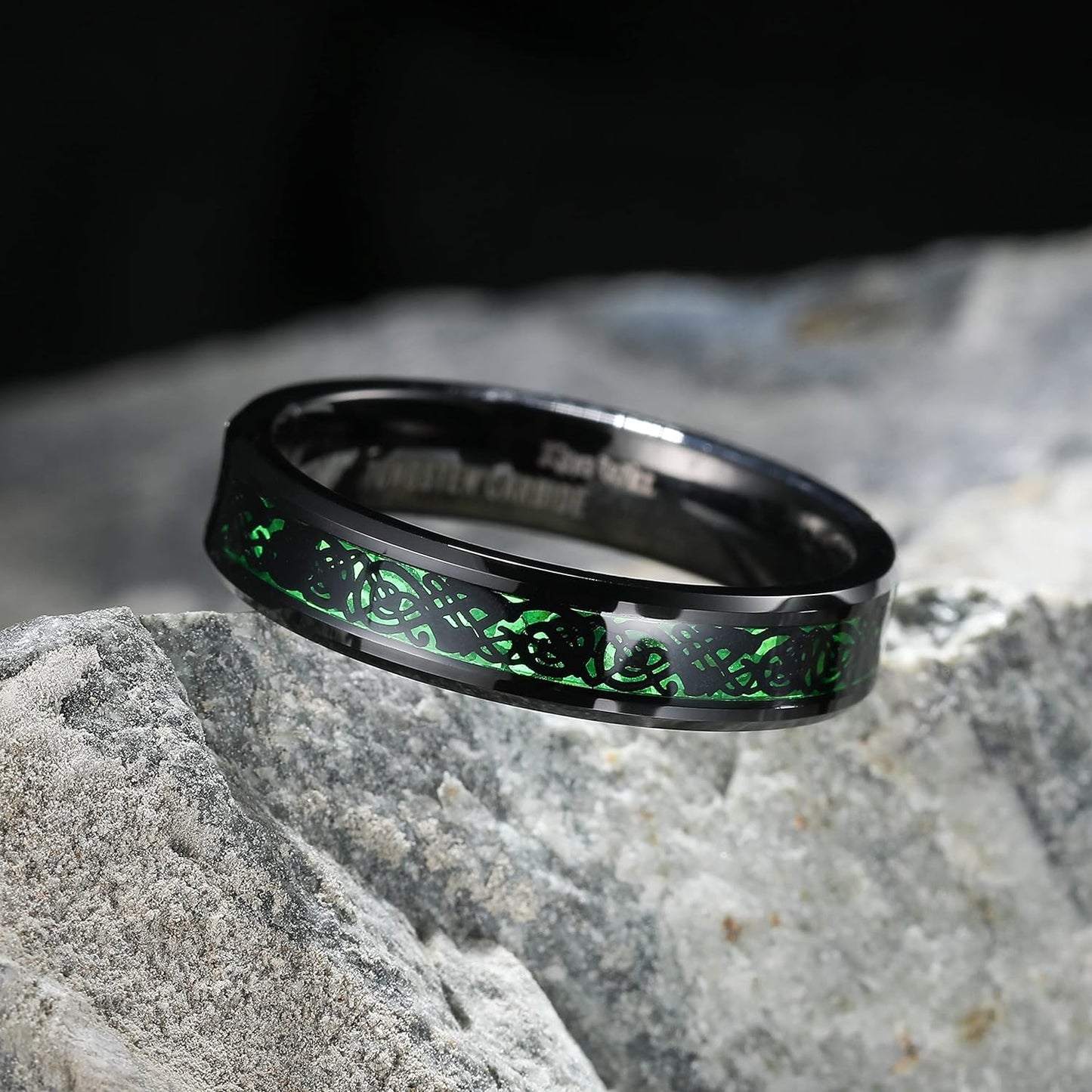 King Will Men's 8mm Green/Red/Blue/Purple Carbon Fiber Black Celtic Dragon Tungsten Carbide Ring Comfort Fit