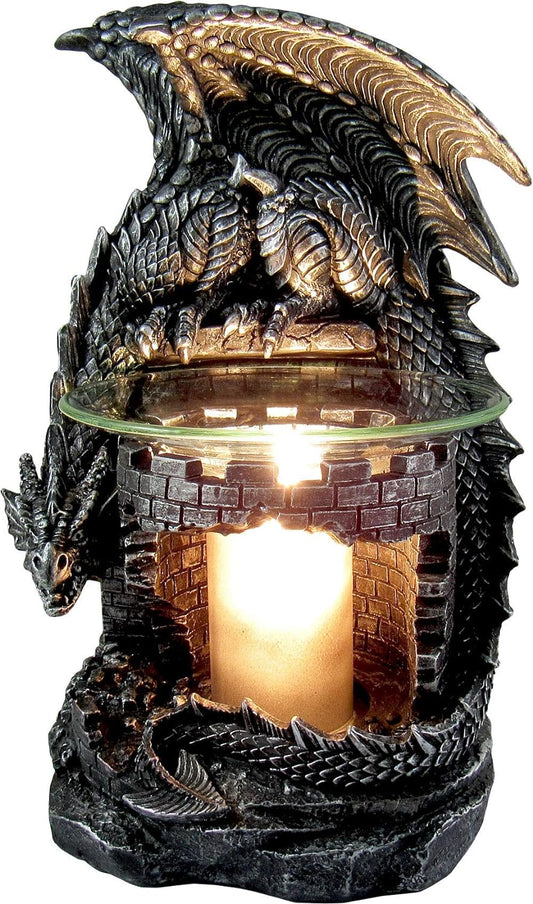 DWK - Fragrance of The Fierce - Mythical Gothic Dragon Castle Guardian Wax Melt Warmer Oil Burner Aromatherapy Lamp Home Decor Accent, Antique Black Pewter Finish, 9-inch