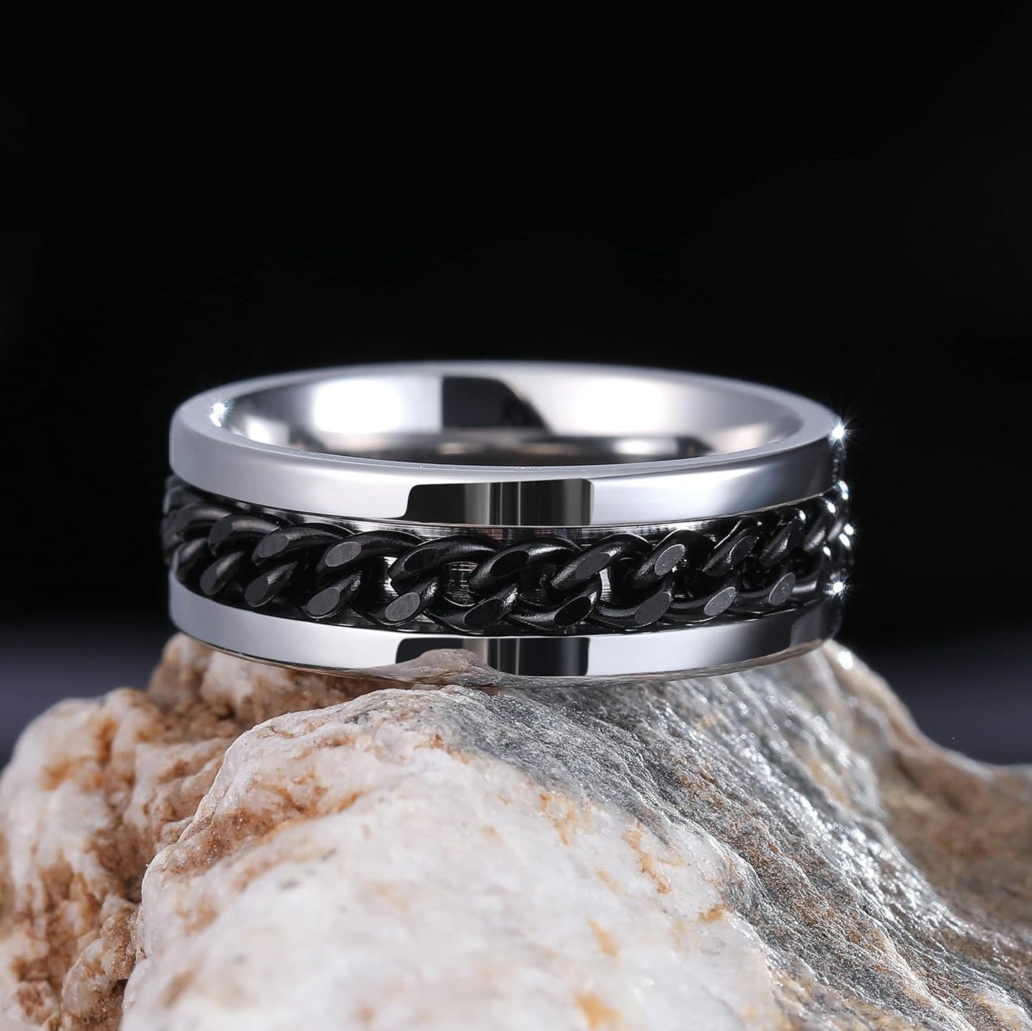 King Will Intertwine 8mm Spinner Ring Stainless Steel Fidget Ring Anxiety Ring for Men Black/Blue/Silver/Gold Fidget Anxiety Ring