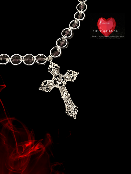 Gothic Cross Crucifix Beaded Chainmail Necklace