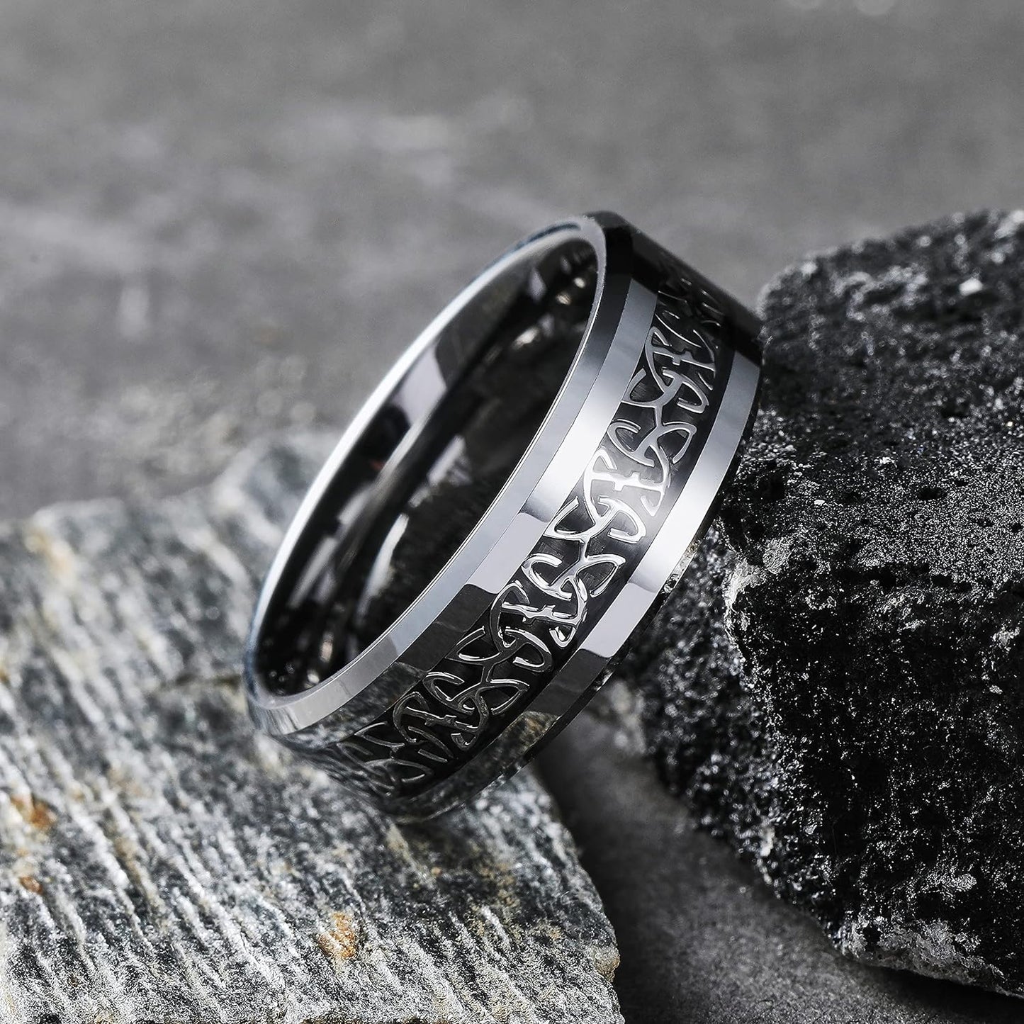 King Will Classic Tungsten Carbide Ring Silver/Black/Red/Green Inlay Celtic Knot 6mm/8mm Wedding Band for Men Engagement Ring Comfort Fit