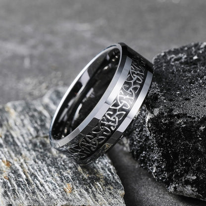 King Will Classic Tungsten Carbide Ring Silver/Black/Red/Green Inlay Celtic Knot 6mm/8mm Wedding Band for Men Engagement Ring Comfort Fit