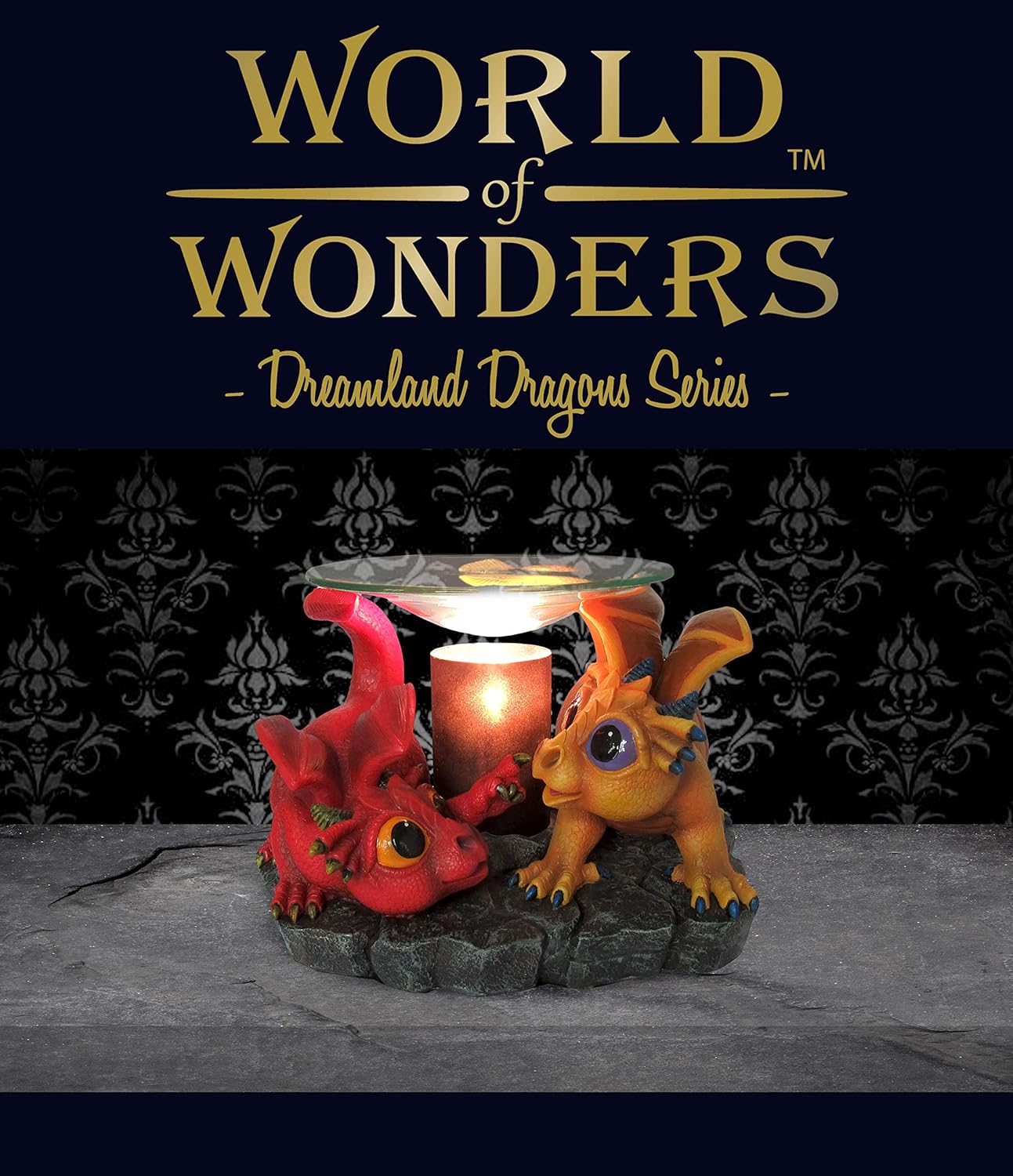 World of Wonders Mini Dragon Figurines Decorative Electric Wax Warmer Lamp | Dragon Oil Warmer Home Scent Machine | Desk Sculpture and Bookshelf Decor - 7.5"