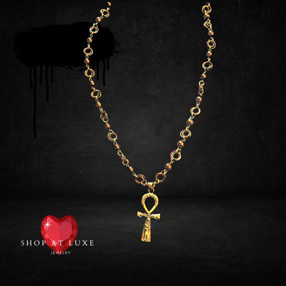 Egyptian Ankh Fertility Beaded Chainmail Necklace