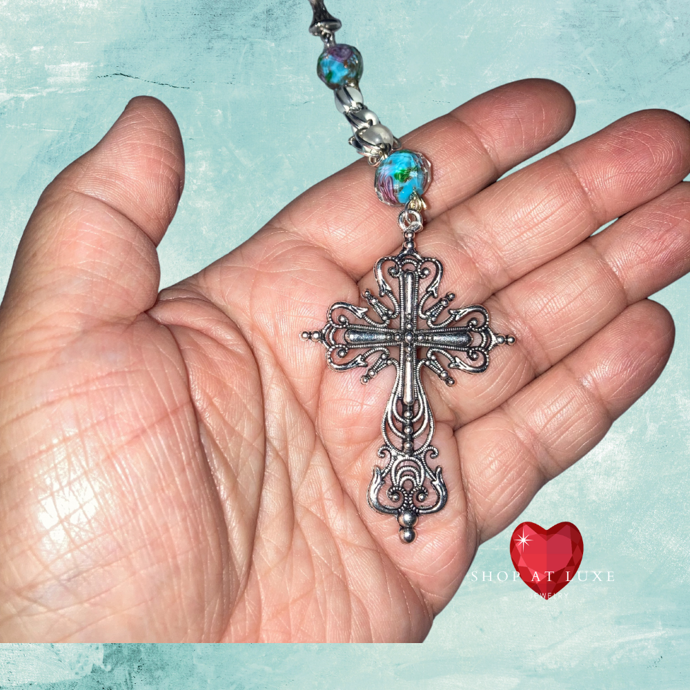 Aqua Beaded Catholic Rosary