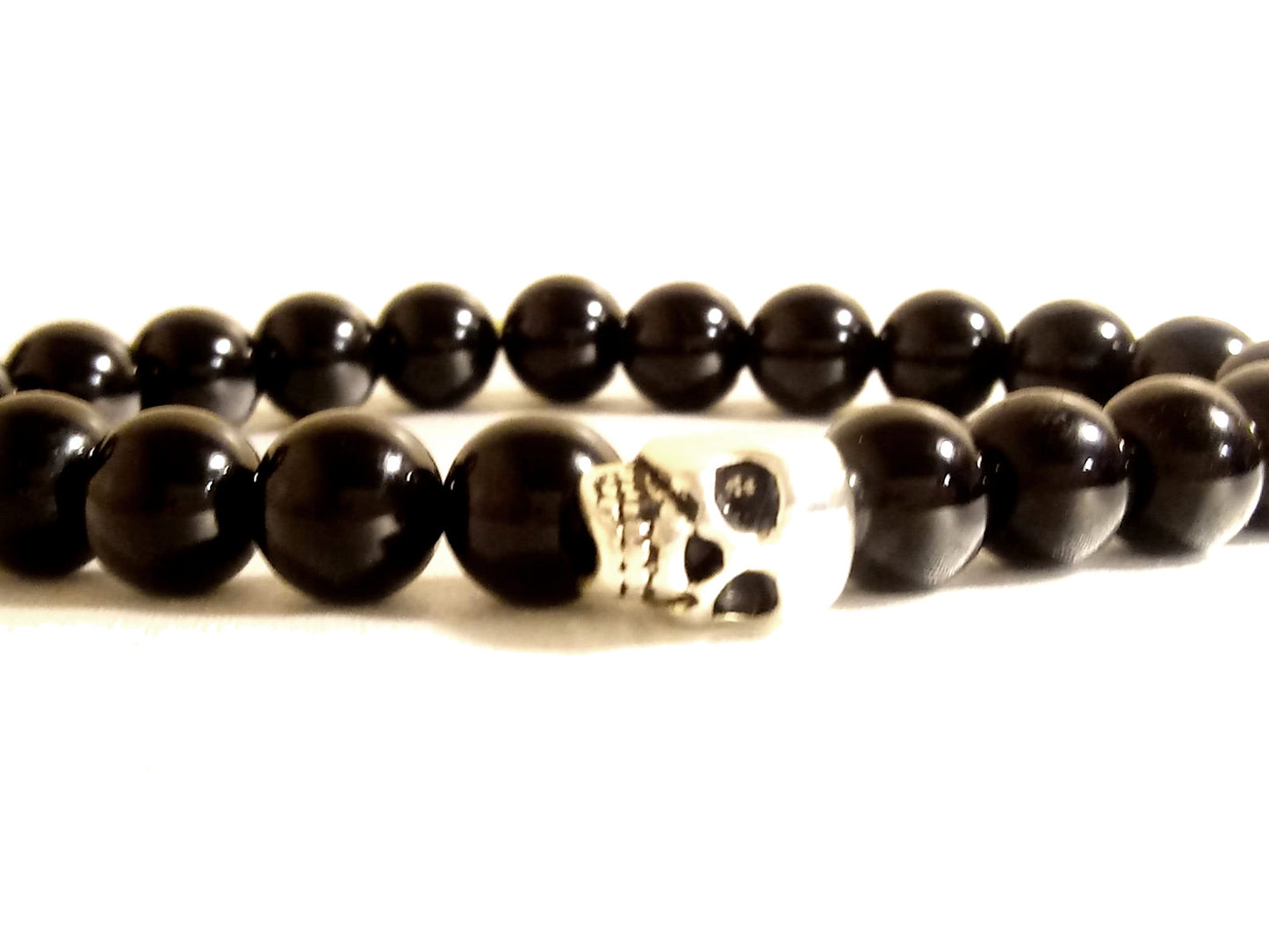 Black Obsidian Silver Skull Bracelet