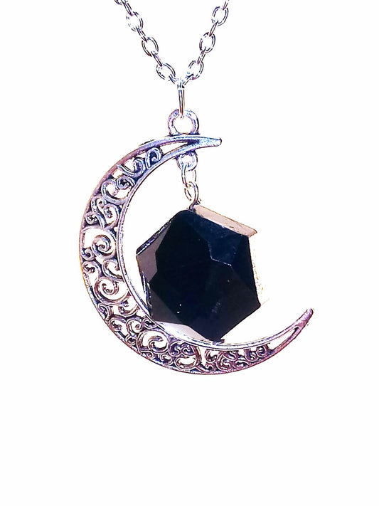 Black Onyx Aura Protector Moon Necklace