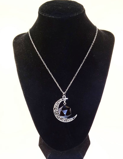 Black Onyx Aura Protector Moon Necklace
