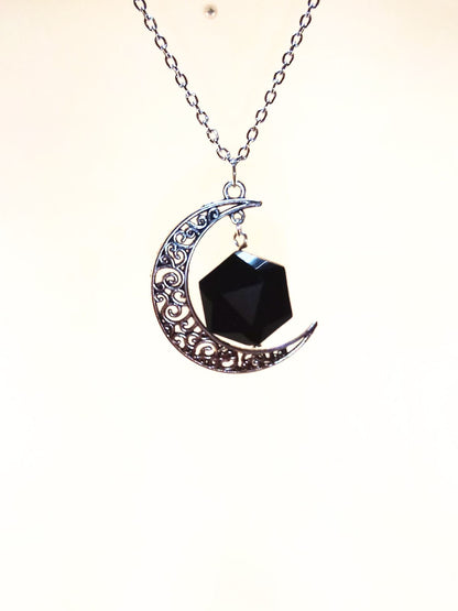 Black Onyx Aura Protector Moon Necklace