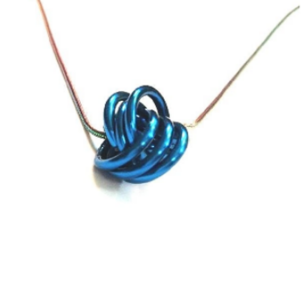 Blue Chrome Chainmail Knot Necklace