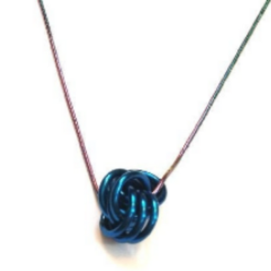 Blue Chrome Chainmail Knot Necklace