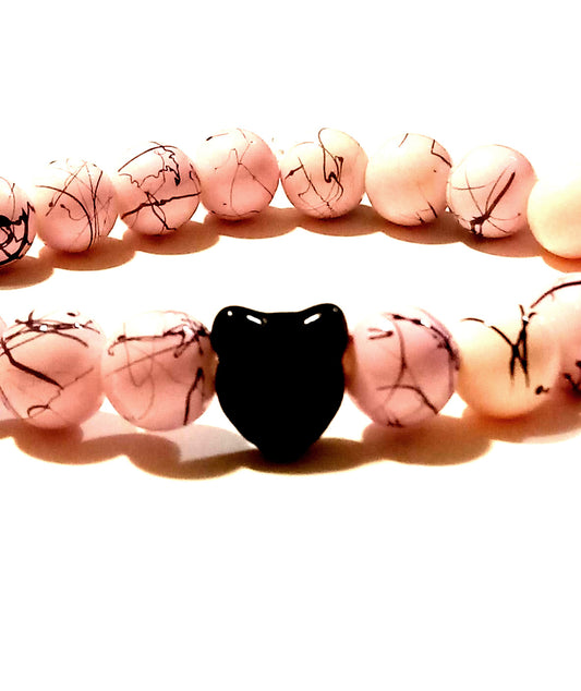 Cat Lovers Pink Graffiti Beaded Bracelet