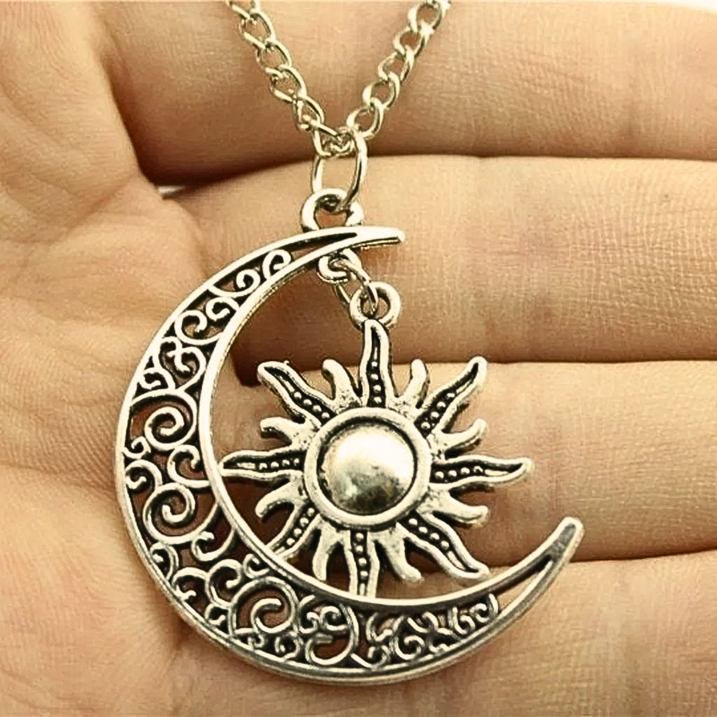 Crescent Moon And Sun Necklace