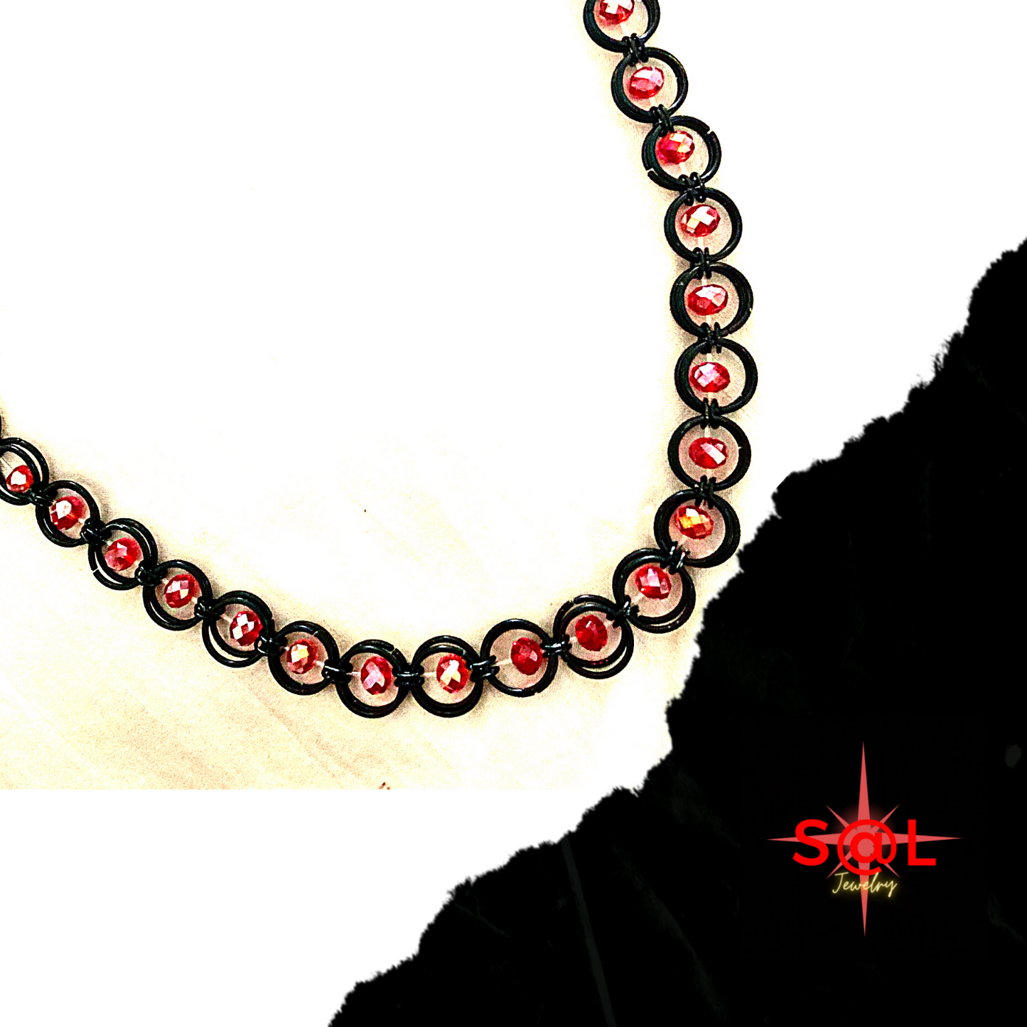Custom Crafted 30 Inch Chainmail Necklace With Floating Crystals