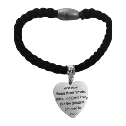 Faith Hope And Love Heart Textile Bracelet