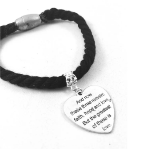Faith Hope And Love Heart Textile Bracelet
