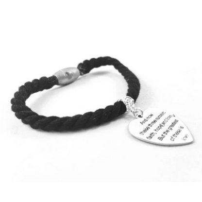 Faith Hope And Love Heart Textile Bracelet