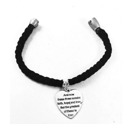 Faith Hope And Love Heart Textile Bracelet