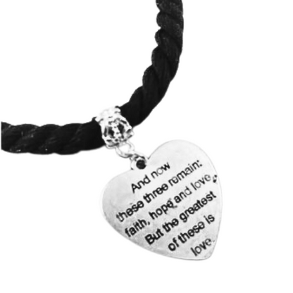 Faith Hope And Love Heart Textile Bracelet