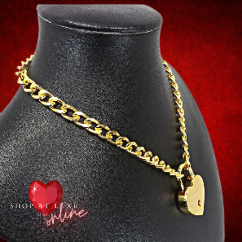 Pink And Gold Keyring With Gold Heart Lock Discreet Choker