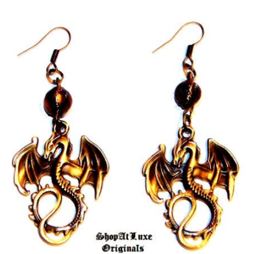 Gothic Antique Bronze Dragon Earrings