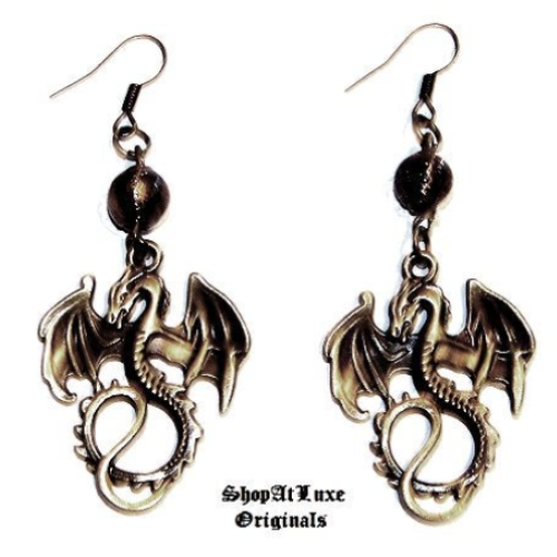 Gothic Antique Bronze Dragon Earrings