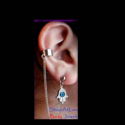 Eye of Horus Hamsa Hand Ear Cuff And Chain Earring