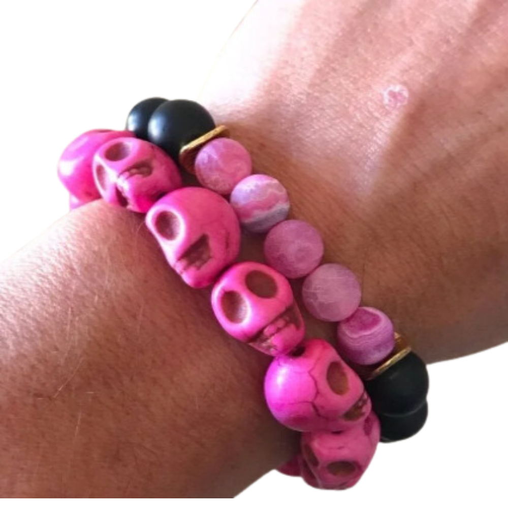 Genuine Howlite Stone Skull Bracelet