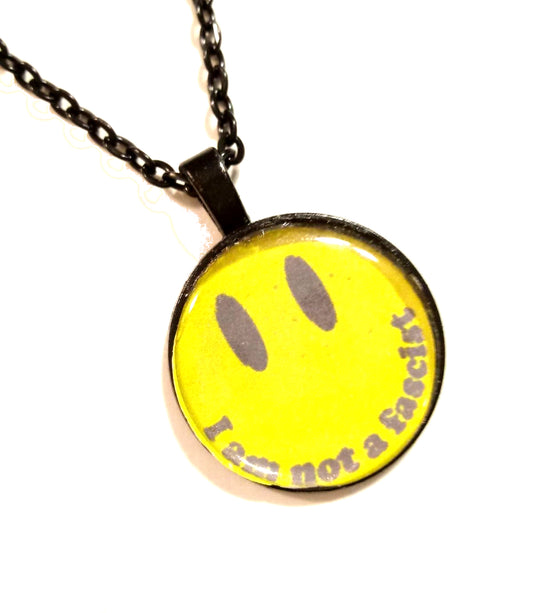 I Am Not A Fascist Black Smiley Retro Necklace- Original