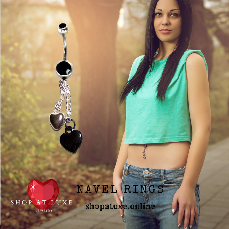 14g Belly Ring With Silver & Stone Heart