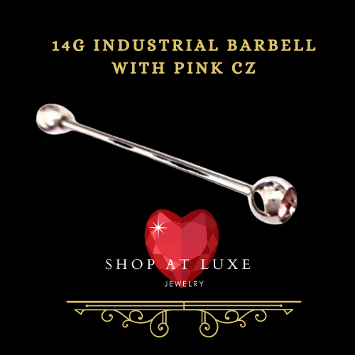 14g Industrial Steel Pink CZ Barbell