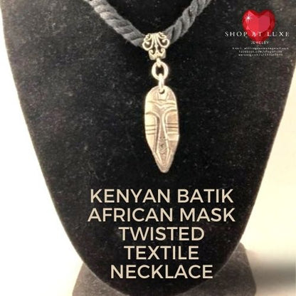 Kenyan Batik African Mask Twisted Textile Necklace