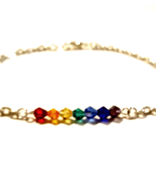 LBGTQAI Rainbow Pride Crystal Bracelet - Silver Chain